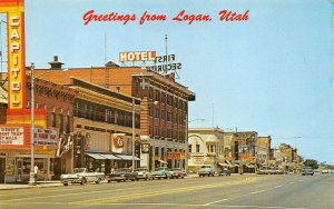 Logan Utah Main Street Capitol Theater, S&H, Hotel, Vintage Cars Postcard