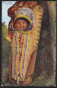 Indian Baby in Colorful Papoose Unused c1930s