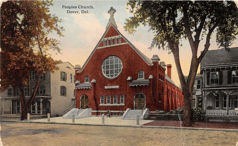 H76/ Dover Delaware Postcard c1910 People Church Building 119