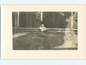 Pre-1922 rppc BABY IN ANTIQUE CARRIAGE STROLLER r6604