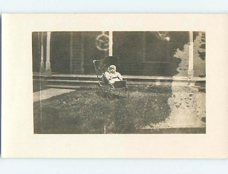 Pre-1922 rppc BABY IN ANTIQUE CARRIAGE STROLLER r6604