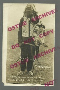 McIntosh SOUTH DAKOTA RPPC 1911 SIOUX INDIAN WARRIOR Closeup Indians COUNTY FAIR