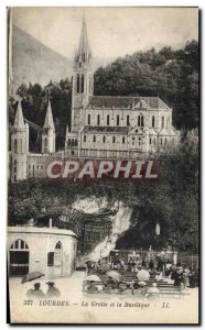 Old Postcard Lourdes Grotto and Basilica