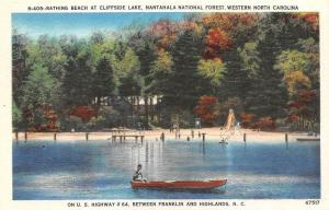 NC, North Carolina  CLIFFSIDE LAKE  Beachgoers, Slide & Boater  c1940's Postcard