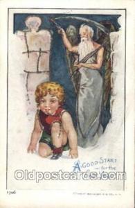 New Year, New Years 1906 light corner wear, glitter on card, a lot of yellowi...