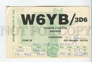 462860 1982 year Swaziland USA Western Washington radio QSL card