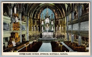 Postcard Montreal Quebec c1920s Notre Dame Church Interior View Of Nave B