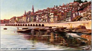 La Ville et le Quai Menton Tucks 7530 Vintage Postcard V55