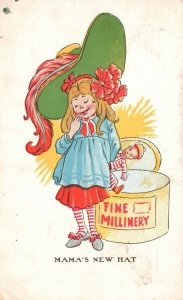 Vintage Postcard 1914 Mama's New Hat Fine Millinery Pretty Girl Fashion Doll 