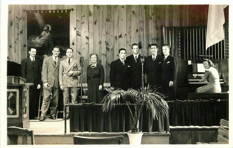 Broadcast 1940s Religion Evangelical Radio RPPC Photo Postcard interior 6879