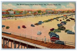 The World Famous Beach From Ocean Pier Cars Daytona Beach FL Vintage Postcard 