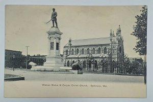 Baltimore Maryland Watson Statue & Corpus Christi Church Postcard T7