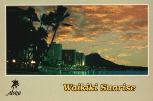 Vintage Postcard Aloha Waikiki Sunrise Diamond Head Hawaii Tropical