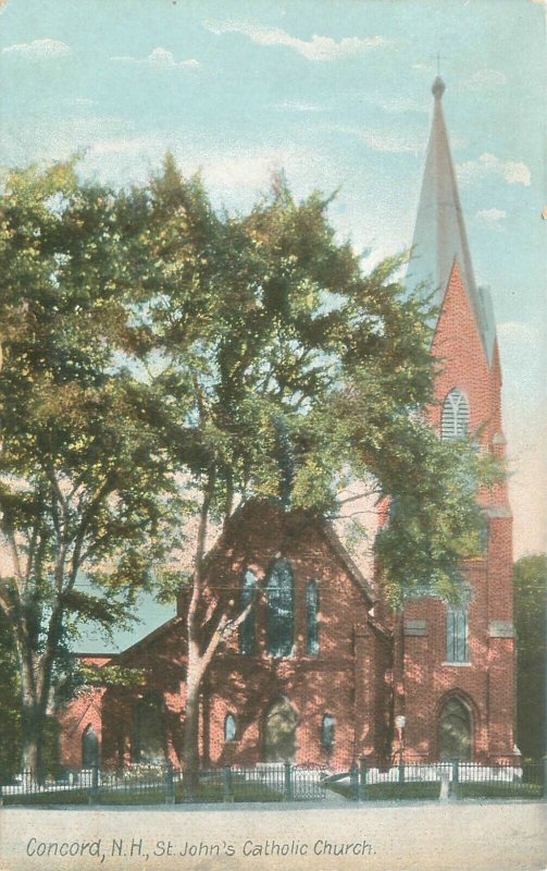 Concord New Hampshire St John's Catholic Church 1908 Postcard  Used