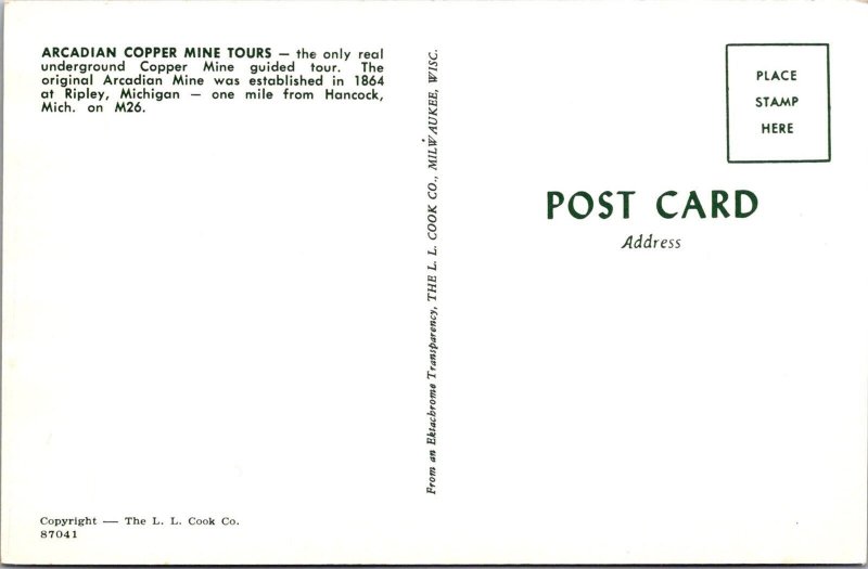 Miner, Arcadian Copper Mine Tours, Ripley MI Vintage Postcard Q55