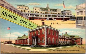 Linen Postcard Two Children's Homes in Atlantic City, New Jersey