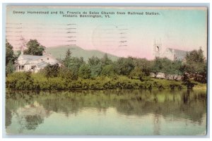 1926 Dewey Homestead Church Bennington VT Handcolored Vintage Postcard