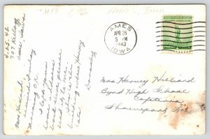 Ames Iowa~Iowa State College~Memorial Hall Close Up Thru Trees~1943 RPPC