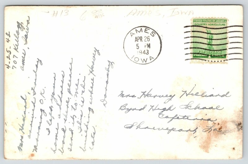 Ames Iowa~Iowa State College~Memorial Hall Close Up Thru Trees~1943 RPPC