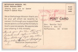Axtell Nebraska Bethpage Mission Inc. Postcard c1987 Postmark
