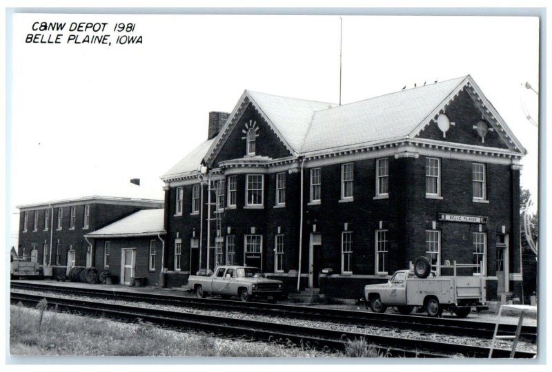 1981 C&NW Belle Plaine Iowa IA Railroad Train Depot Station RPPC Photo Postcard