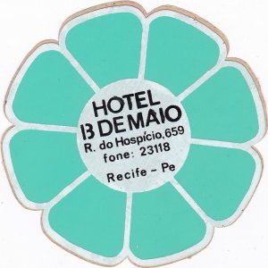 Brasil Refife Hotel 13 De Maio Vintage Luggage Label