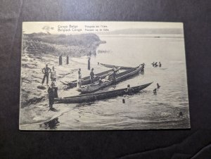 Mint Belgian Congo Africa Postcard Canoes on the Uele RPPC