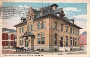 Postcard Post Office 5th + Welsh Streets Chester PA 1917