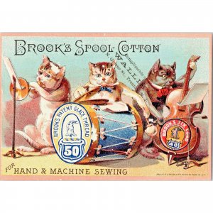 BROOK'S Spool Cotton Sewing Thread Anthropomorphic Cats Victorian Trade Card