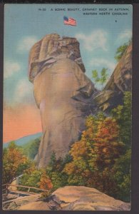 North Carolina - A Scenic Beauty, Chimney Rock in Autumn with Flag - LINEN