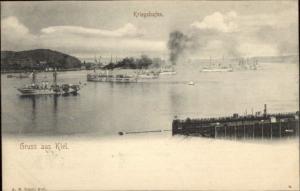 Gruss Aus Kiel Germany Ships in Harbor c1905 Postcard