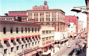 Bridgeport CT Main Street Walgreen's S.S. Kresge Storefronts Old Cars Postcard