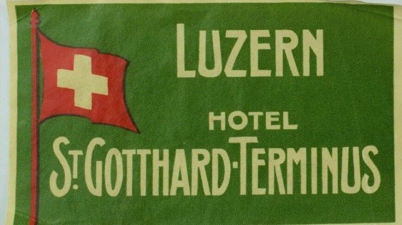 1940-50's St. Gotthard-Terminus Lucerne, Switzerland Luggage Label Original E18