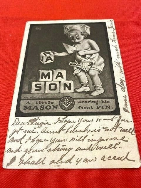 postcard 1908 MASONIC A little Mason wearing his first pin. by August Hutaf