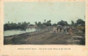 Gambia Bathurst part of the native village by the river side vintage postcard