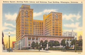 Wilmington Delaware 1940s Postcard Rodney Square Public Library Trust Building