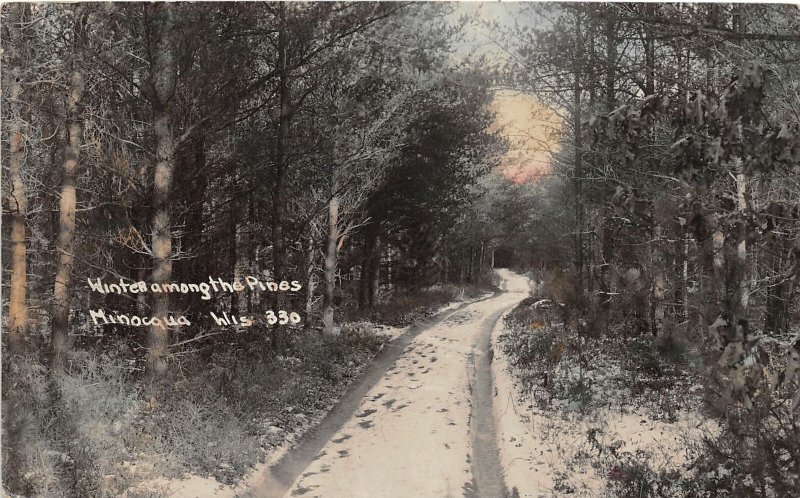 G34/ Minocqua Wisconsin RPPC Postcard c1910 Winter Among The Pines