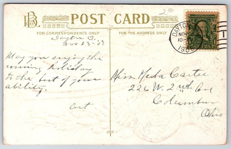 Thanksgiving~Corn Hangs Between Stalks~Turkey~Veggies & Flowers~HI Robbins~1908