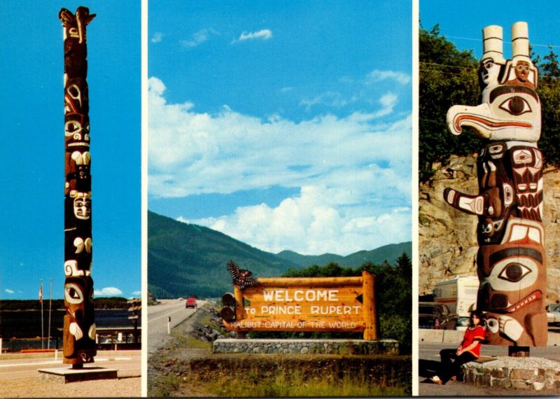 Canada British Columbia Prince Rupert Multi View Totem Poles and Welcome Road...