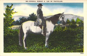 Civil War, Linen Era, Robt E Lee on War Horse Traveller, Old Postcard