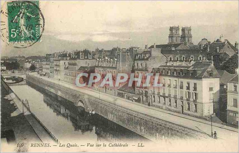 Postcard Old Rennes Quays overlooking the Cathedral