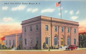 Rocky Mount North Carolina~US Post Office~Sunset~Parked Car~1940s Postcard