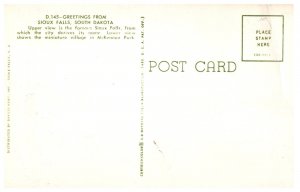 Greetings from Sioux Falls SD Postcard Waterfall McKennan Park Vintage