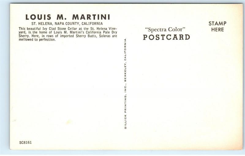 Louis M. Martini Sherry Cellar St. Helena Napa County California Postcard B31