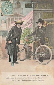FRANCE-YOUNG WOMAN PULLS UP HER SKIRT TO BOY-BICYCLE-FAHRRAD-VELO~PHOTO POSTCARD