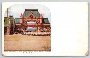 Chicago IL~Main Entrance~Great Union Stock Yards~Flock Of Sheep~Vintage Postcard