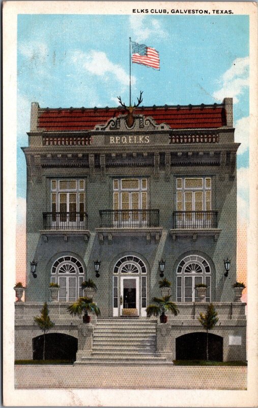 Elks Club Galveston Texas Vintage Postcard C036