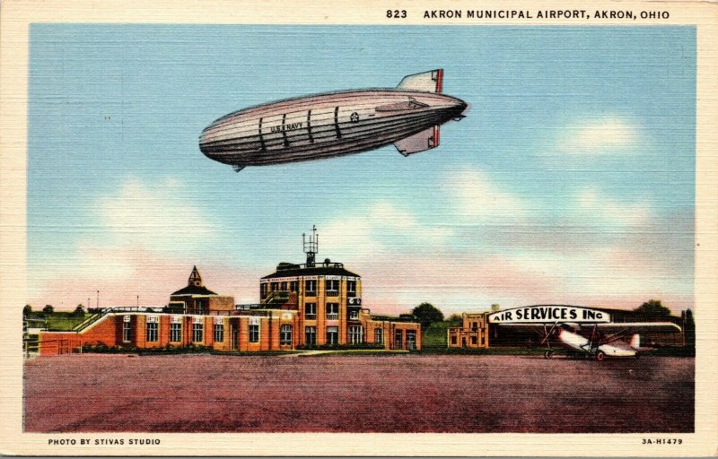 VINTAGE - Zeppelin U.S. Navy Airship - MUNICIPAL AIRPORT - Akron OH Postcard