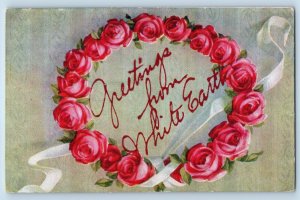White Earth Minnesota MN Postcard Greetings Red Rose Flower Leaves 1911 Antique