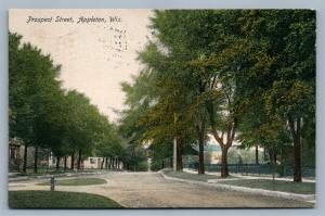 APPLETON WI PROSPECT STREET 1908 ANTIQUE POSTCARD